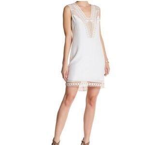 Ella Moss Ivory White 100% Silk Embroidered Sleeveless Shift Dress Size XS